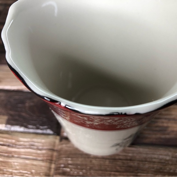 222 Fifth Andover Holiday Mug Horse and Sleigh Log Cabin Christmas Red White - Picture 4 of 5